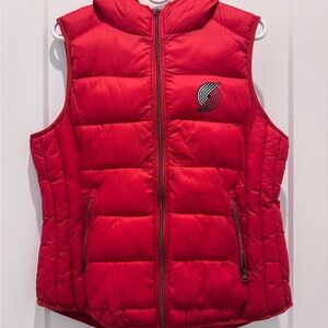 Women’s Red Hooded Puffer Vest with Portland Trailblazers Logo